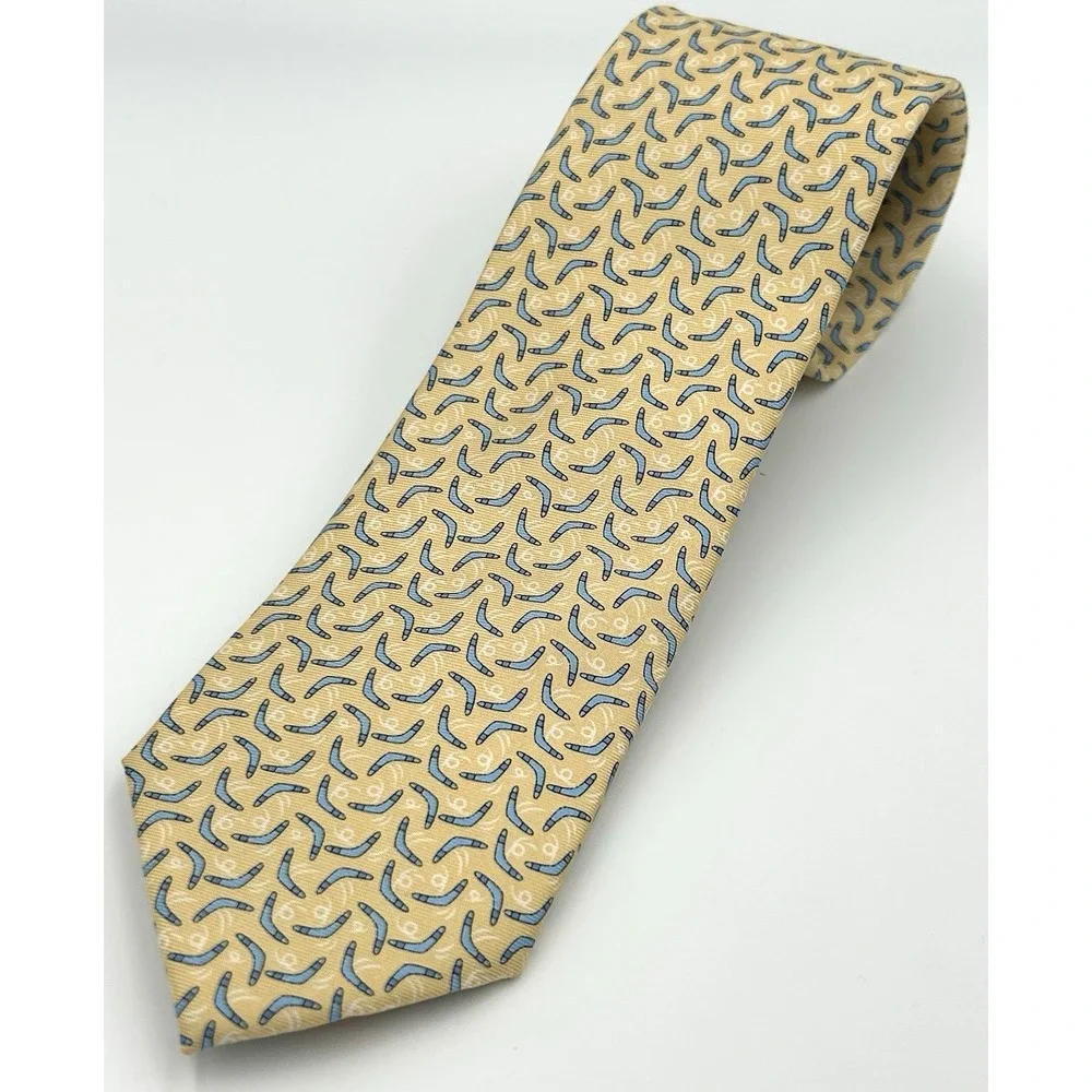 Tailor Byrd Skinny 100% Silk Men's‎ Neck Tie Yellow Blue Boomerangs 2.75W 60L